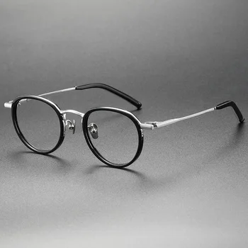 Japon El Yapımı Saf Titanyum Asetat Gözlük Çerçeve Erkekler Vintage Yuvarlak Ultralight Miyopi Gözlük Kadın Reçete Gözlük