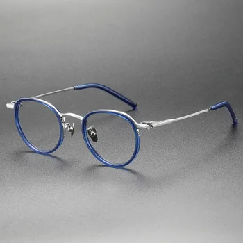 Japon El Yapımı Saf Titanyum Asetat Gözlük Çerçeve Erkekler Vintage Yuvarlak Ultralight Miyopi Gözlük Kadın Reçete Gözlük 1