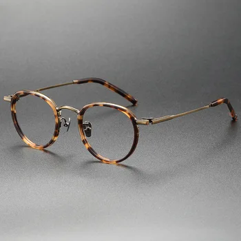 Japon El Yapımı Saf Titanyum Asetat Gözlük Çerçeve Erkekler Vintage Yuvarlak Ultralight Miyopi Gözlük Kadın Reçete Gözlük 4