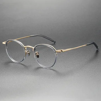 Japon El Yapımı Saf Titanyum Asetat Gözlük Çerçeve Erkekler Vintage Yuvarlak Ultralight Miyopi Gözlük Kadın Reçete Gözlük 5