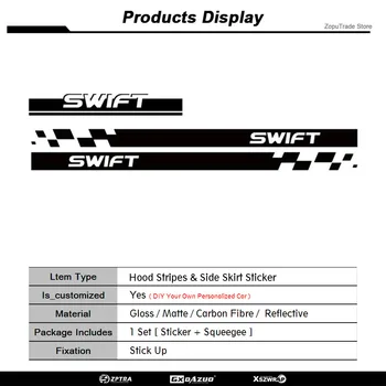 Araba Hood Bonnet Vinil Çıkartmaları Oto Kapı Yan Etek Sticker Suzuki-Swift Spor Karbon Yarış Şekillendirici Vücut Çizgili Aksesuarları 0