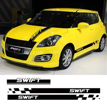 Araba Hood Bonnet Vinil Çıkartmaları Oto Kapı Yan Etek Sticker Suzuki-Swift Spor Karbon Yarış Şekillendirici Vücut Çizgili Aksesuarları 5