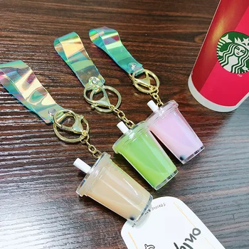 Yaratıcı İnci Süt Çay Akrilik Anahtarlık Simülasyon Şeker Renk içecek şişesi Anahtarlık Kolye Çift Sırt Çantası Charm Anahtarlık 3