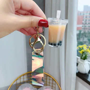 Yaratıcı İnci Süt Çay Akrilik Anahtarlık Simülasyon Şeker Renk içecek şişesi Anahtarlık Kolye Çift Sırt Çantası Charm Anahtarlık 5