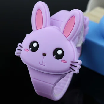 Güzel Tavşan Karikatür Çocuk Saatler Flip Kapak Kauçuk Elektronik Çocuk İzle Erkek Öğrenci Kız Saati Reloj Infantil Saati 1