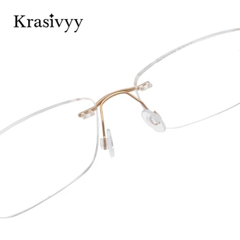 Krasivyy Saf Titanyum Çerçevesiz Gözlük Çerçeve Erkekler Ultralight Miyopi Reçete Gözlük Dikdörtgen Vidasız Çerçevesiz Gözlük