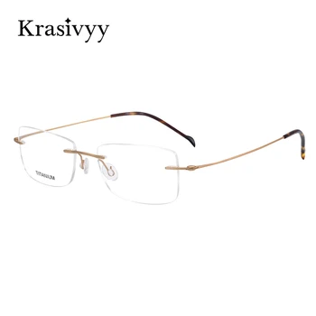 Krasivyy Saf Titanyum Çerçevesiz Gözlük Çerçeve Erkekler Ultralight Miyopi Reçete Gözlük Dikdörtgen Vidasız Çerçevesiz Gözlük 3