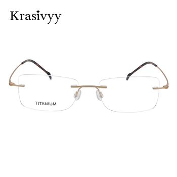 Krasivyy Saf Titanyum Çerçevesiz Gözlük Çerçeve Erkekler Ultralight Miyopi Reçete Gözlük Dikdörtgen Vidasız Çerçevesiz Gözlük 5