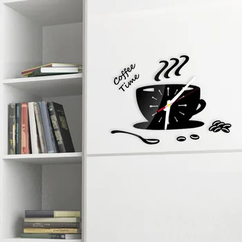 3D Ayna Kahve Fincanı Şekilli duvar saati s Modern Tasarım Yaratıcı duvar saati Sticker DIY Mutfak Oturma Odası Ev Dekorasyonu 0