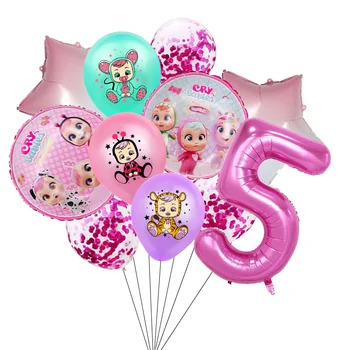 1 takım Karikatür Cry Bebekler tema kız doğum günü partisi dekoru çocuklar pembe balon 1 2 3 4 5 6 7st bebek duş malzemeleri Çocuk Oyuncak Globos