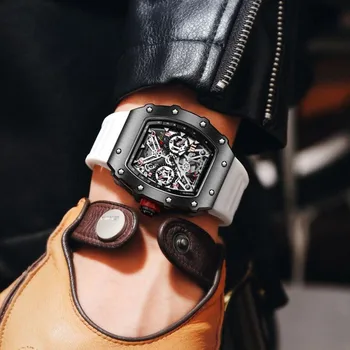 2022 Yeni Moda Avrupa Amerikan Tarzı erkek saati Richard Tourbillon Solucan Deliği Konsept Oymak quartz saat Erkekler kol saati