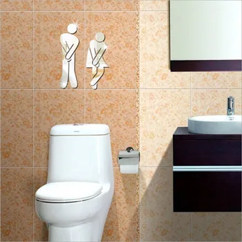 1 Adet WC Kapı İşareti Ayna duvar çıkartmaları Kendinden yapışkanlı Akrilik Sticker Ev Dekorasyon Tuvalet İşareti Tuvalet Kapı İşareti 5