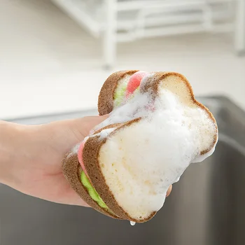 Yaratıcı Süngerleri Tost Şekli Bulaşık yıkama Yıkanabilir Scrubber Araçları Tencere Yemekleri Mutfak Aksesuarları Temizleme Araçları Ev Gadget
