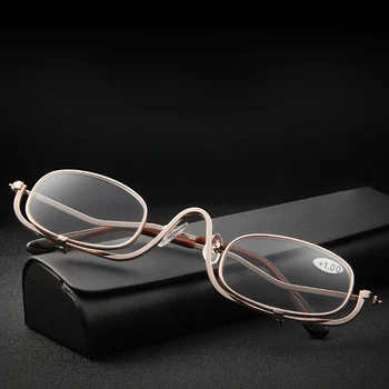 Katlanır okuma gözlüğü Makyaj Gözlük Kadınlar Metal Büyüteç Gözlük Aşağı Çevirmek Lens Diyoptri +1.0 1.5 2.0 2.5 3.0 3.5 4.0 1
