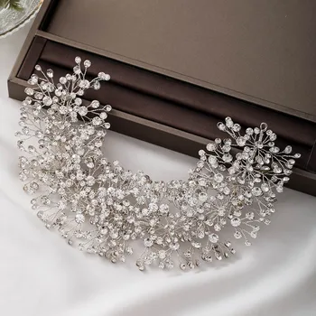 GETNOIVAS El Yapımı Rhinestone Alaşım Kafa Yaprak Şekli Gümüş Renk Headpieces Gelin Düğün Saç Takı Kadın Aksesuarları SL