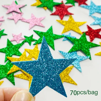 70 Adet / paket 3D Mix Renk Glitter Köpük Kendinden Yapışkanlı EVA Yıldız Çıkartmalar Scrapbooking DIY Anaokulu Parti Dekorasyon Çocuk Oyuncakları 2