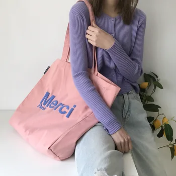 Yeni Tasarım Kadın Büyük Tuval Omuz Çantaları 3D Fransız Baskı Çevre Dostu Bakkal Alışveriş Çantası Bez Çanta Casual Tote Bayanlar İçin