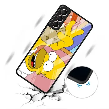 Cam Kılıf Samsung Galaxy S20 FE S22 Ultra S21 Artı S10 Not 20 10 Lite 9 S9 S8 Temperli Telefon Kapak Simpsons Homer Çapa