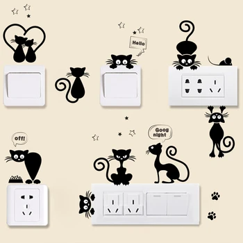 Komik Kedi Anahtarı Çıkartmalar Çocuk Odası Yatak Odası Ev Dekorasyon Dıy Karikatür Hayvan Duvar Sanatı Pvc Duvar Çıkartmaları