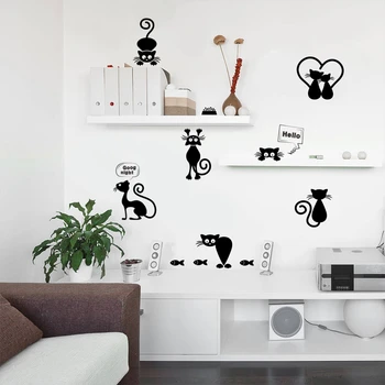 Komik Kedi Anahtarı Çıkartmalar Çocuk Odası Yatak Odası Ev Dekorasyon Dıy Karikatür Hayvan Duvar Sanatı Pvc Duvar Çıkartmaları 2