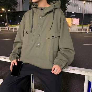 Erkek Kapşonlu Kargo Ceketleri Vintage Çok cepler Harajuku Askeri Boy Çiftler Dış Giyim Hip-pop Streetwear Sonbahar Giysileri Erkek