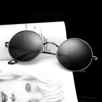 Retro Yuvarlak Polarize Güneş Gözlüğü Erkekler Kadınlar Vintage güneş gözlüğü Metal Çerçeve Siyah lens Parti Gözlük Sürüş Balıkçılık UV400 0