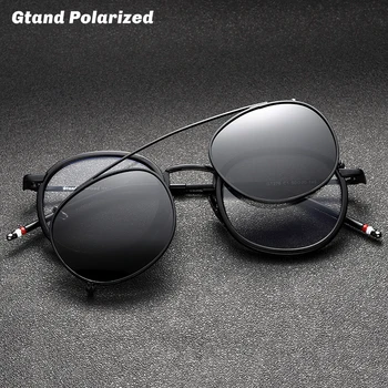 Gtand Vintage Yuvarlak Metal SteamPunk Tarzı Polarize güneş gözlüğü üzerinde klip Lens Çıkarılabilir TR90 güneş gözlüğü Anti Mavi gözlük çerçevesi 5