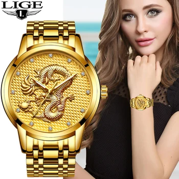 LIGE Kadın Saatler Kadınlar Moda İzle 2022 Klasik Bayanlar İzle Lüks Marka Elmas Kuvars Altın kol saati Kadınlar İçin Hediye + Kutu 5