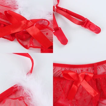 Rol oynamak Seksi iç çamaşırı Pornografik mugless kadın iç çamaşırı Seksi backless seksi elbise Dantel işlemeli Noel elbise