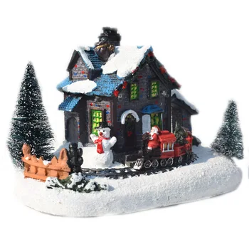 Noel süslemeleri renkli ışık evi küçük tren kar evi reçine el sanatları avrupa tarzı LED masaüstü süs yeni yıl hediye 1