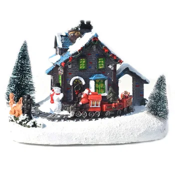 Noel süslemeleri renkli ışık evi küçük tren kar evi reçine el sanatları avrupa tarzı LED masaüstü süs yeni yıl hediye 3