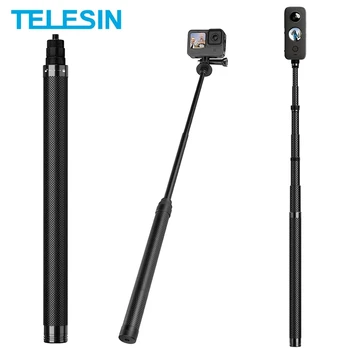 TELESIN 116cm Karbon Fiber Monopod Selfie Sopa Uzatılabilir + 1/4 Vida GoPro Hero 11 10 9 Insta360 DJI Osmo Action2 3 Kamera 3