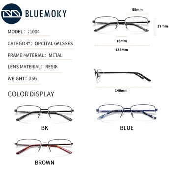 BLUEMOKY Metal Yarım Jant Gözlük Çerçevesi Erkekler İş Kare Optik Miyopi Gözlük Şeffaf Lensler Reçete Gözlük Çerçevesi 0