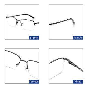 BLUEMOKY Metal Yarım Jant Gözlük Çerçevesi Erkekler İş Kare Optik Miyopi Gözlük Şeffaf Lensler Reçete Gözlük Çerçevesi 1