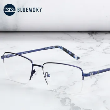 BLUEMOKY Metal Yarım Jant Gözlük Çerçevesi Erkekler İş Kare Optik Miyopi Gözlük Şeffaf Lensler Reçete Gözlük Çerçevesi 2