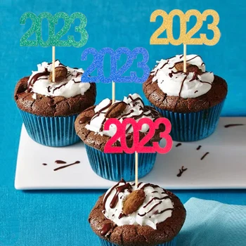 12 adet 2023 Yeni Yıl kek dekorasyon Mutlu Yeni Yıl kek topper yılbaşı Partisi Malzemeleri Noel Partisi Tatlı Kek dekor 1