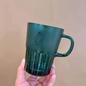 Yaratıcı büyük kapasiteli kahve fincanı ile LOGO koyu yeşil bronz madalya cam bardak mermaid tanrıça su bardağı ile Logo