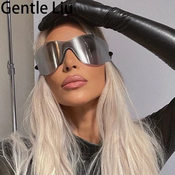 Y2K Spor Punk Çerçevesiz Güneş Gözlüğü Erkekler Kadınlar Büyük Boy Güneş Cam Bayanlar için 2022 Lüks Marka Tasarımcısı Gözlüğü Shades Gözlük