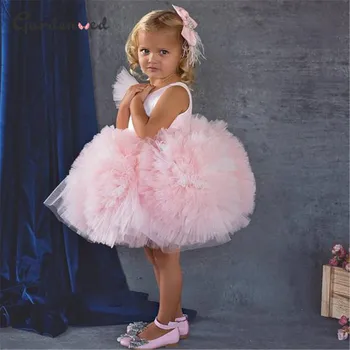 Glitter Katmanları Bebeğim Elbise Pembe Maç Saç Aksesuarları Prenses Kızlar Elbiseler Birthdy Parti Cemaat Elbiseler Sevimli Çocuk Elbise 0