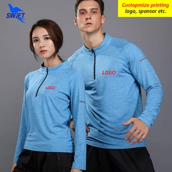 Çiftler Uzun Kollu 1/4 Fermuar koşu tişörtü Erkekler Kadınlar Hızlı Kuru Spor Üstleri Spor Salonu Spor Koşu Egzersiz T-Shirt Özelleştirmek 3