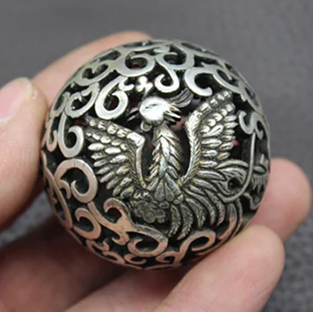 Eski Çin Tibet gümüş Ejderha ve phoenixes Hentbol Yuvarlak top