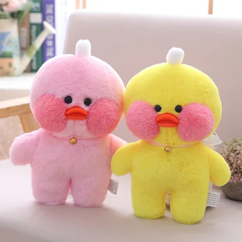 Karikatür sarı ördek Lalafanfan peluş oyuncak yumuşak dolması Allık hayvan yatıştırmak bebek Anime fan koleksiyonu Çocuk kız doğum günü hediyesi