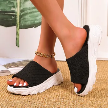 2022 Yaz Kadın Sandalet Örgü rahat ayakkabılar Beyaz Kalın Tabanlı Dantel-Up Sandalias Burnu açık plaj ayakkabısı Kadınlar için Yeni Zapatos Mujer 1