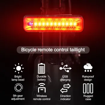 Yeşil / Kırmızı ışık Bisiklet Arka Lambası Kablosuz Uzaktan Kumanda Bisiklet Uyarı Arka Lambası 5 Modları USB Bisiklet İşık Dönüş Sinyali Bisiklet İşık 0