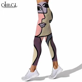 CLOOCL Kadın Tayt Renkli Soyut sanat Baskı Yüksek Bel Esneklik Legging Rahat Kadın açık alan sporları koşu pantolonları