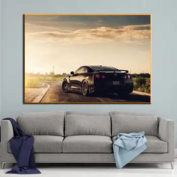 Araba Nissan GTR Sportscar Günbatımı Arka Görünüm Ev Dekor Duvar Sanatı Posterler Tuval Boyama Baskılar Oturma Odası Dekorasyon ıçin Cuadros 1