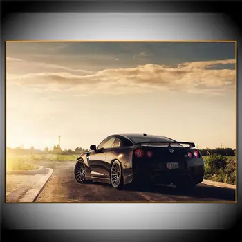 Araba Nissan GTR Sportscar Günbatımı Arka Görünüm Ev Dekor Duvar Sanatı Posterler Tuval Boyama Baskılar Oturma Odası Dekorasyon ıçin Cuadros 2