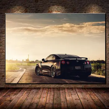 Araba Nissan GTR Sportscar Günbatımı Arka Görünüm Ev Dekor Duvar Sanatı Posterler Tuval Boyama Baskılar Oturma Odası Dekorasyon ıçin Cuadros 3