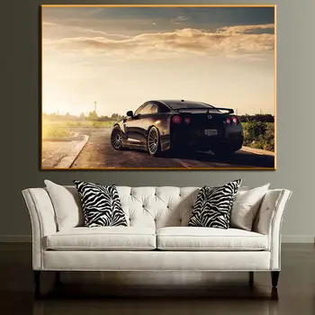 Araba Nissan GTR Sportscar Günbatımı Arka Görünüm Ev Dekor Duvar Sanatı Posterler Tuval Boyama Baskılar Oturma Odası Dekorasyon ıçin Cuadros 5