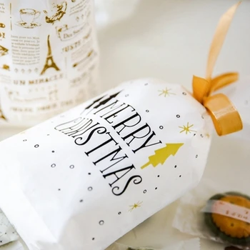 100 Adet Yıl Noel Çantası noel hediyesi Çanta Şeker Kurabiye plastik torba Ambalaj Gıda Hediye İpli İpli Cep